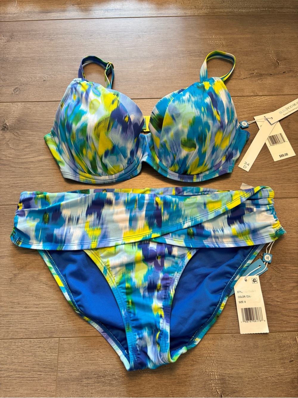 Bleu Rod Beattie Blue, Green & Yellow Abstract Print Underwire Bikini